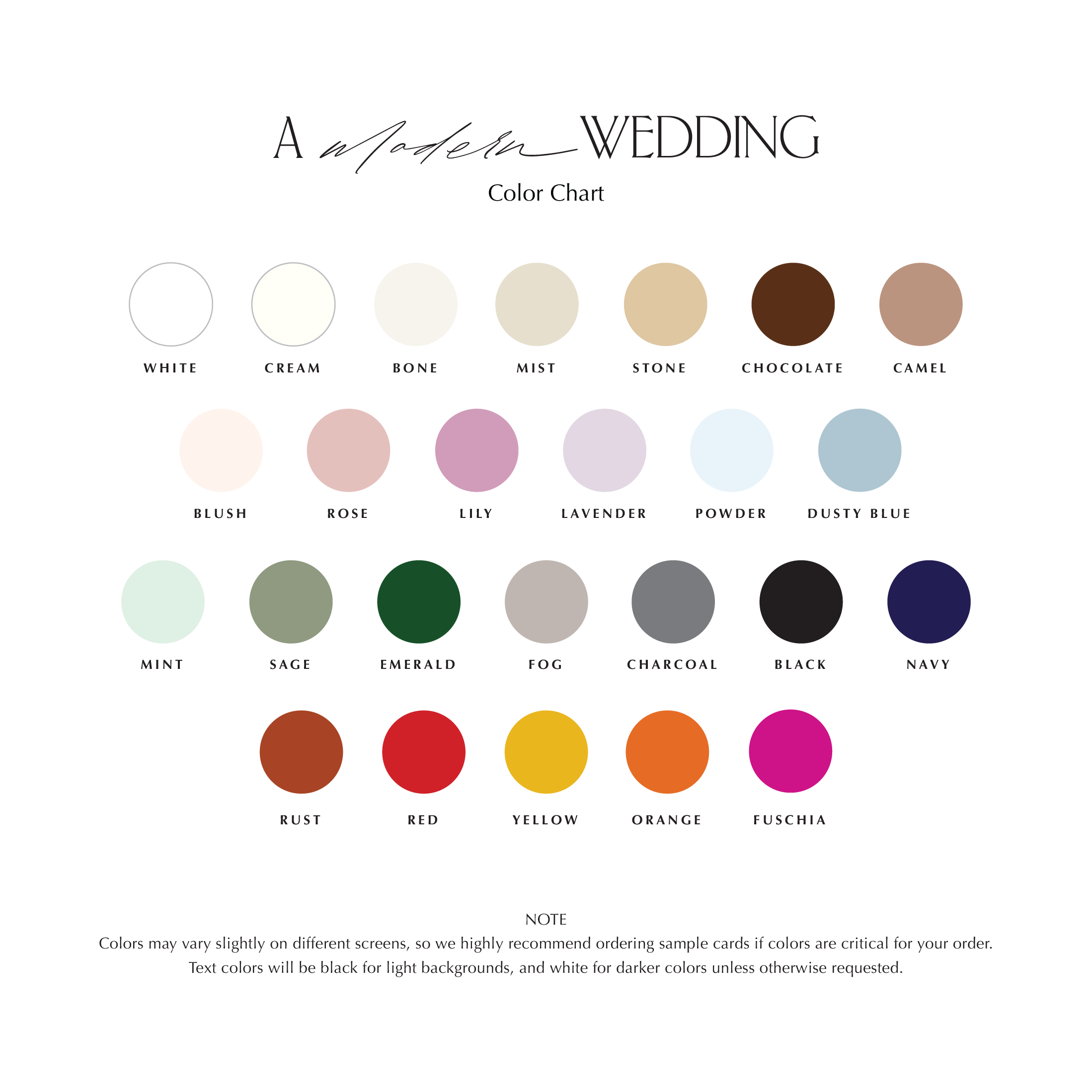 Dating Color Chart Wedding color chart | Honestweddingadvice.com